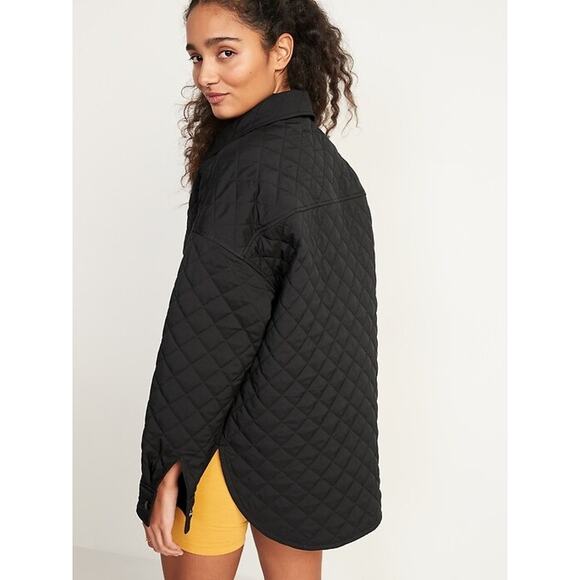 Old Navy StretchTech Oversized Quilted Shacket black style 793183 size large - Picture 1 of 11